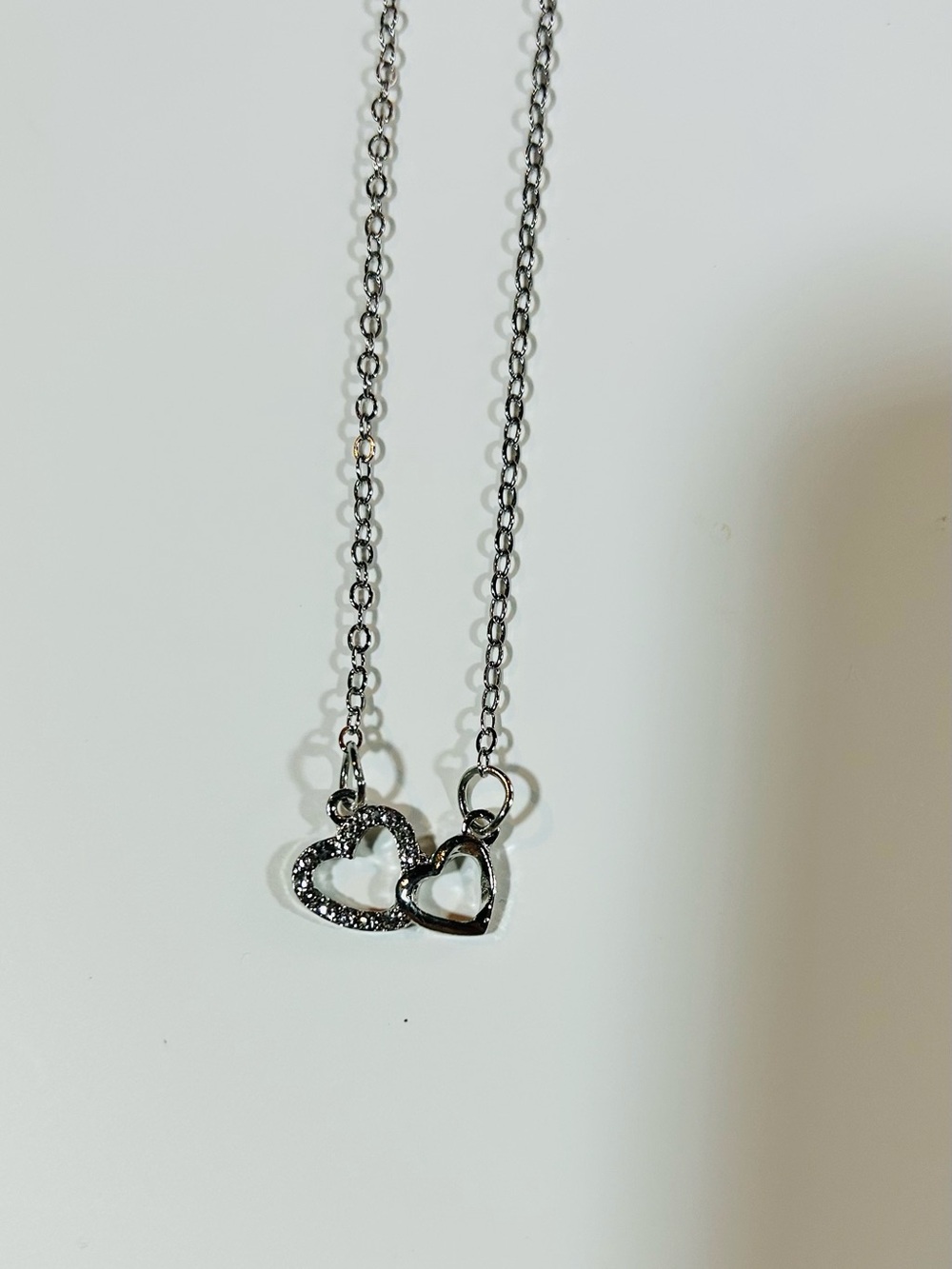 Double Heart Pendant Necklace - Silver Tone